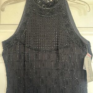 Papell Boutique Black Halter Midi Dress